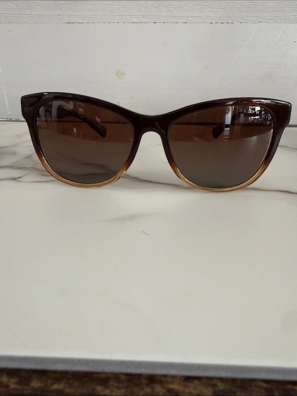Ralph Ralph Lauren Brown Gradient Frame Sunglasses with Dark Lenses Blue Arms